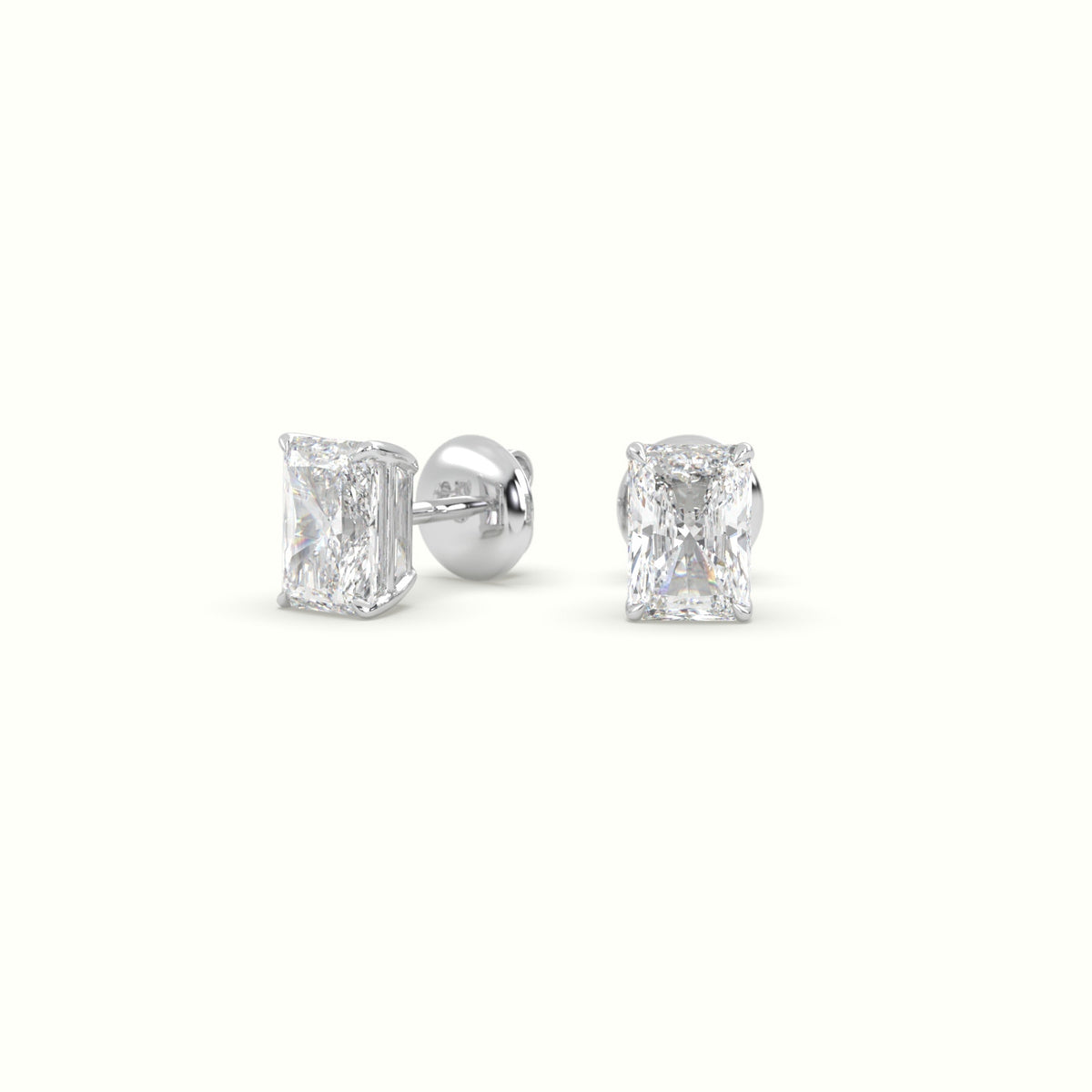Radiant Cut Solitaire Lab-Grown Diamond Stud Earrings 18K White Gold