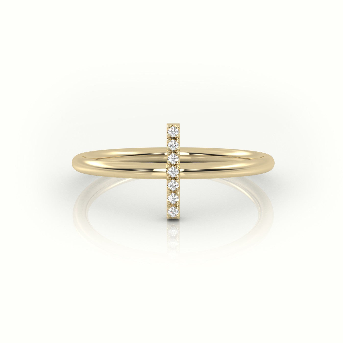 Round Cut Diamonds “I” Initials Monogram Alphabet Ring — Yellow Gold