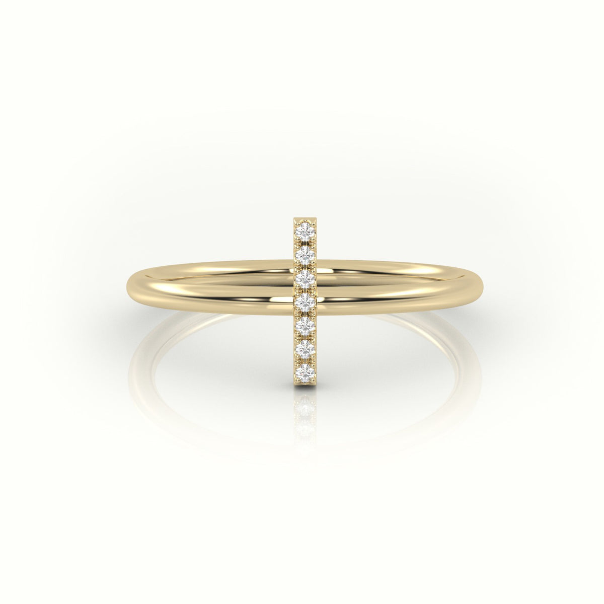 Round Cut Diamonds “I” Initials Monogram Alphabet Ring — Yellow Gold