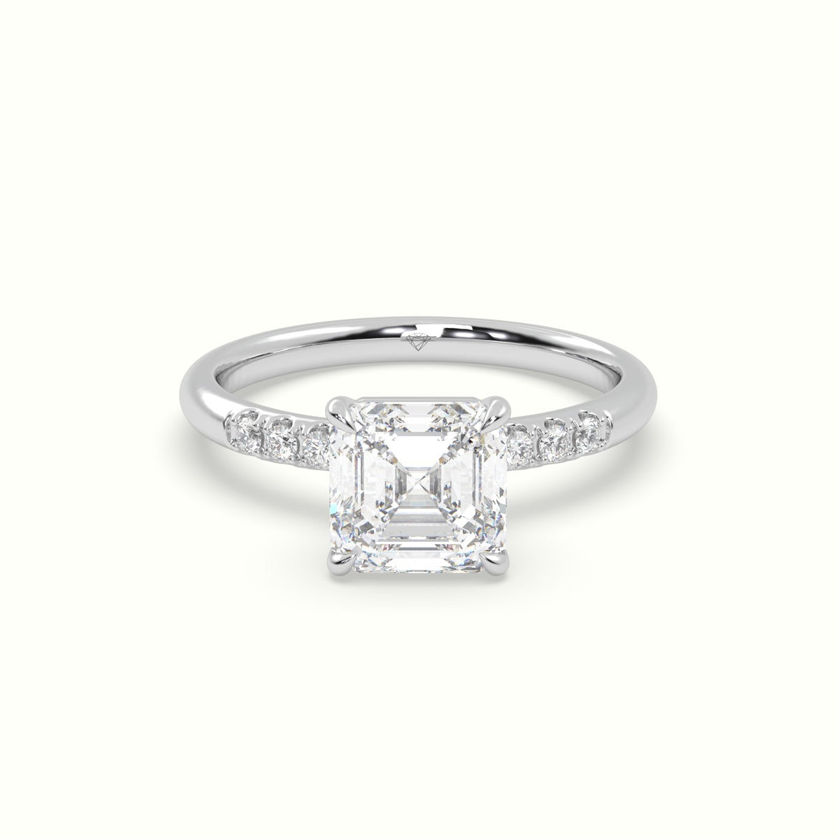 Asscher Cut Diamond Pave Engagement Ring — White Gold