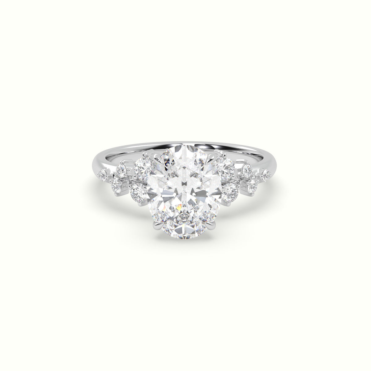 Oval Diamond Side Stone Engagement Ring — White Gold