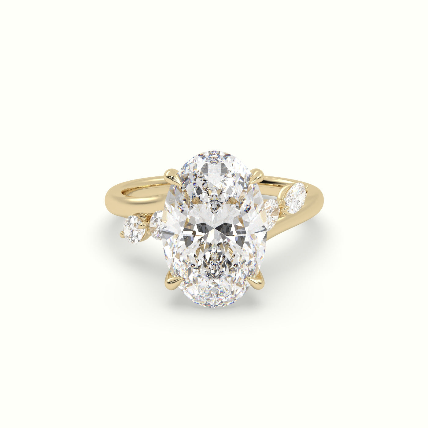 Oval Diamond Side Stone Engagement Ring — Yellow Gold