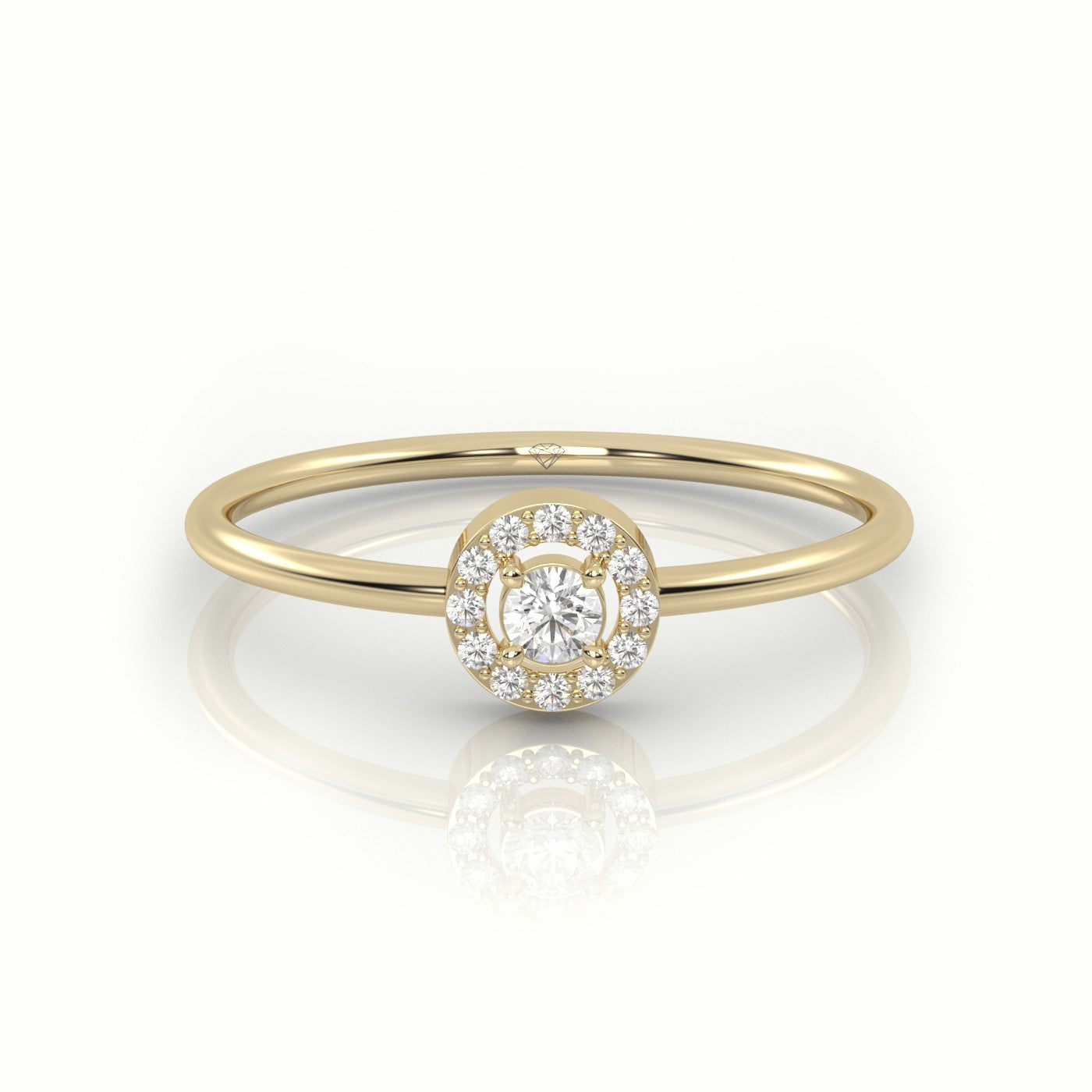 Round Cut Diamond 4 Prongs Halo Setting Ring — Yellow Gold