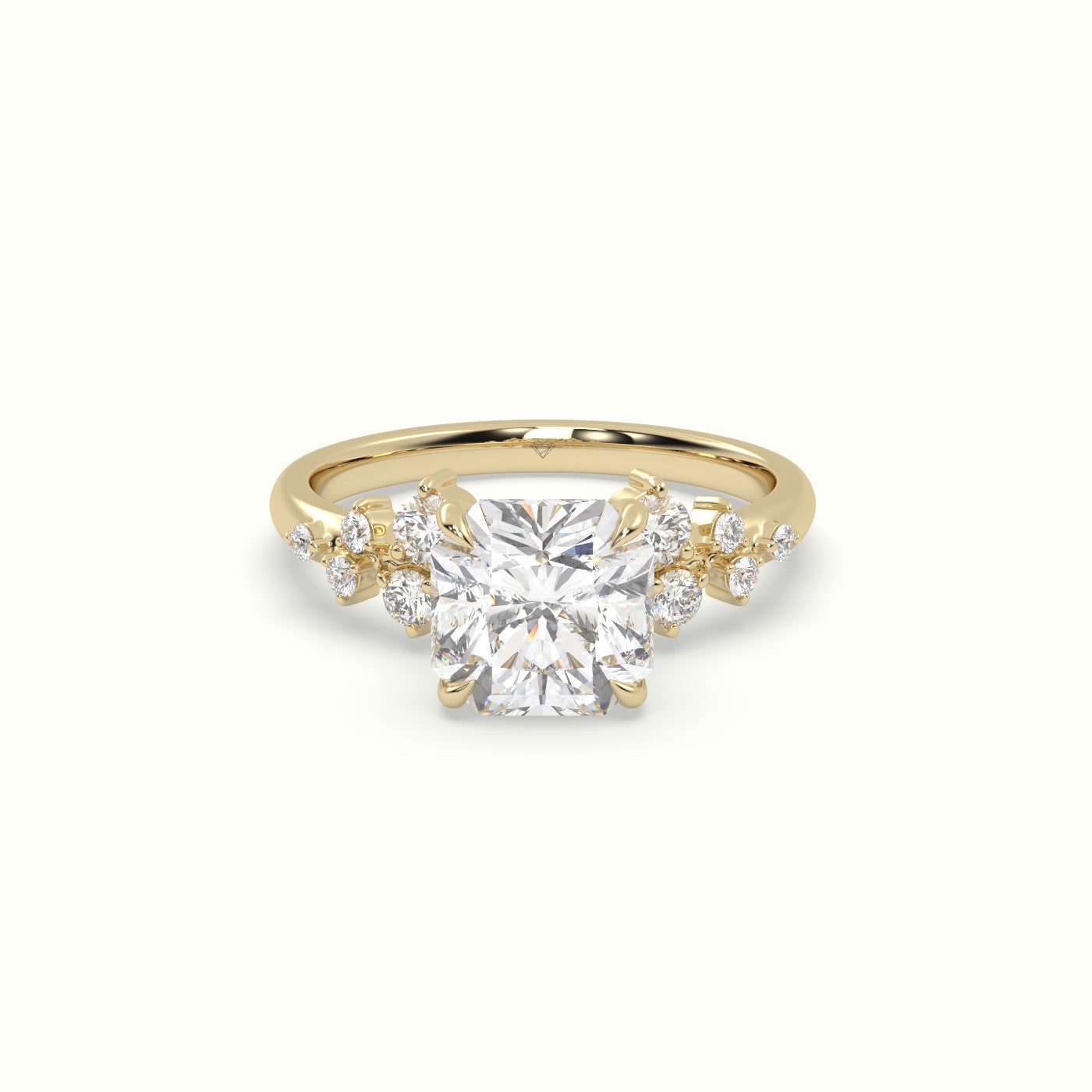 Asscher Diamond Side Stone Engagement Ring — Yellow Gold