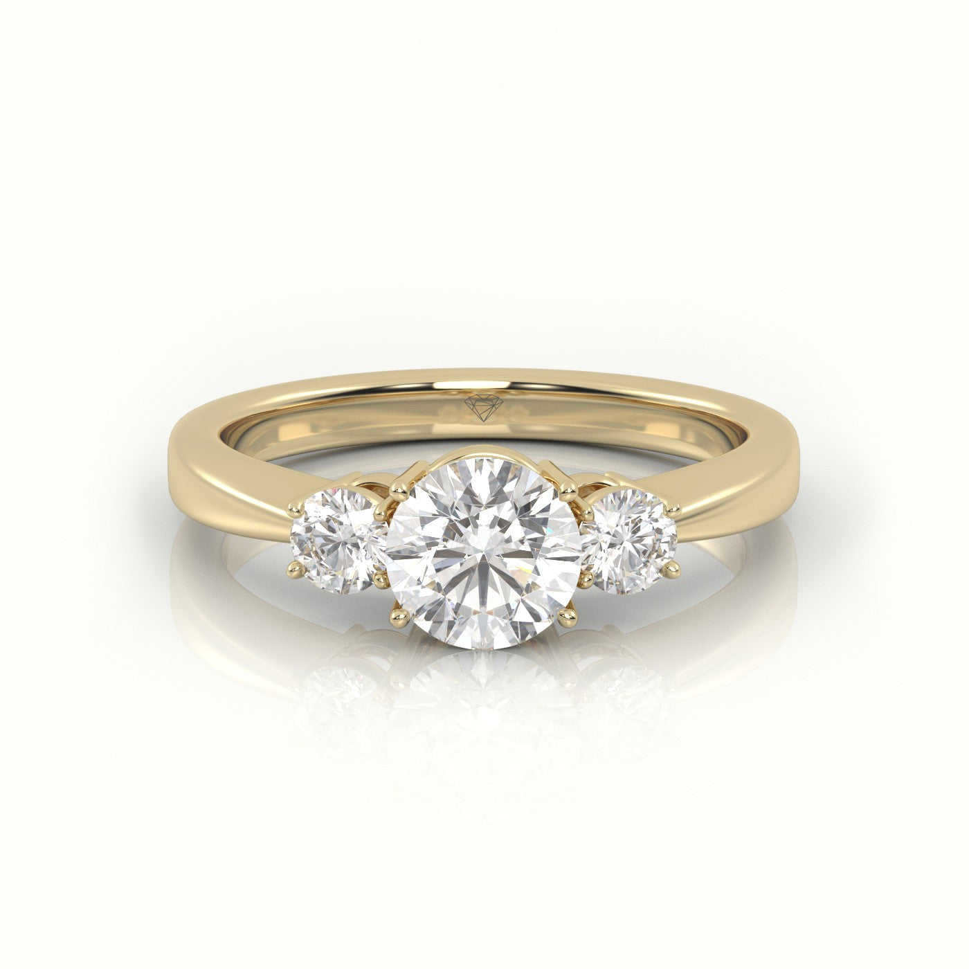 Round Cut Diamond 4 Prongs Side-Stone Engagement Ring — Yellow Gold