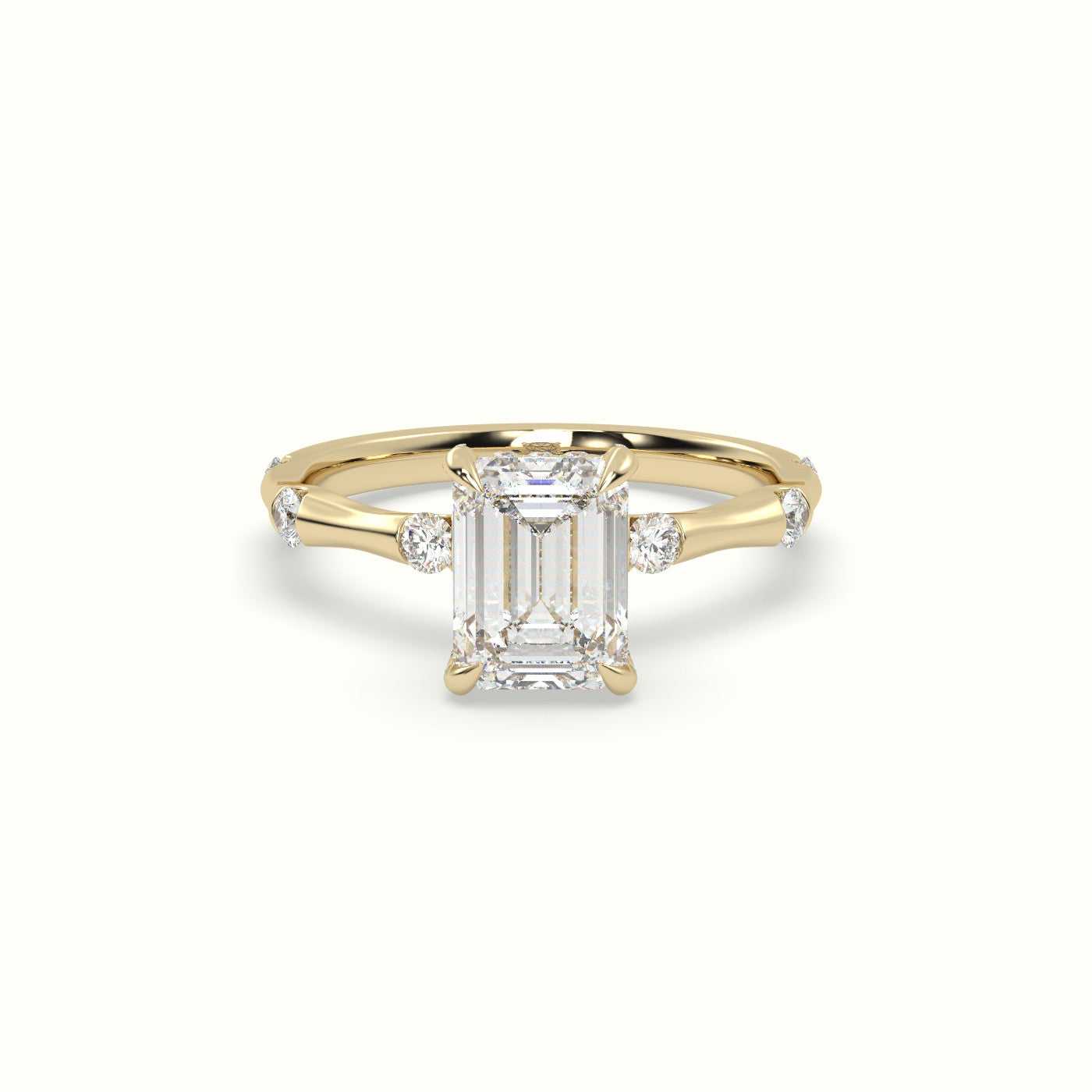 Emerald Diamond Side Stone Engagement Ring — Yellow Gold