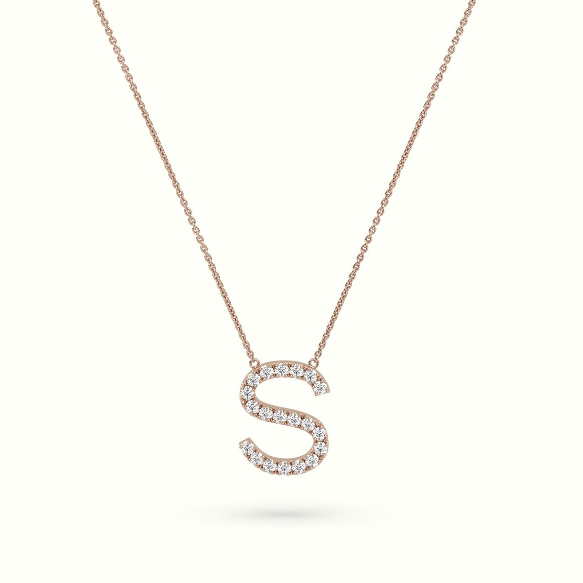 Initial "S" Diamond Necklace - 18k Gold — Rose Gold