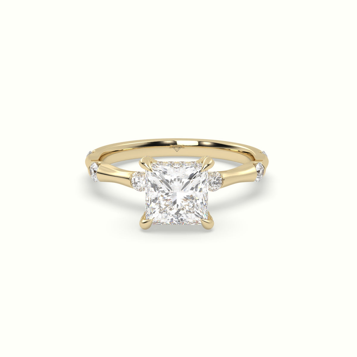 Princess Diamond Side Stone Engagement Ring — Yellow Gold