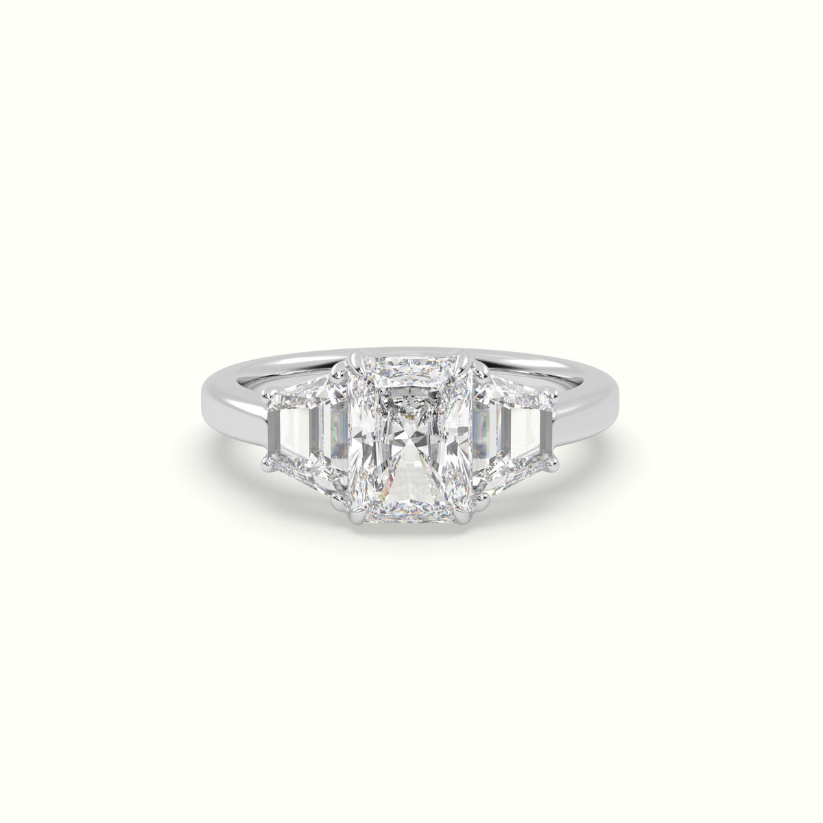 Radiant Diamond Trilogy Trapezium Engagement Ring — White Gold