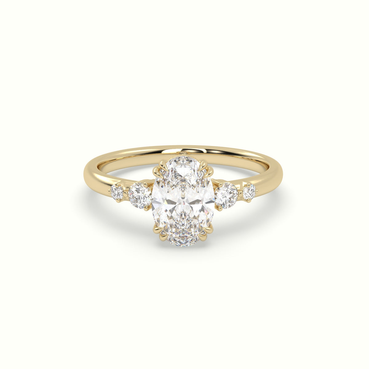 Oval Diamond Solitaire Side Stone Engagement Ring — Yellow Gold