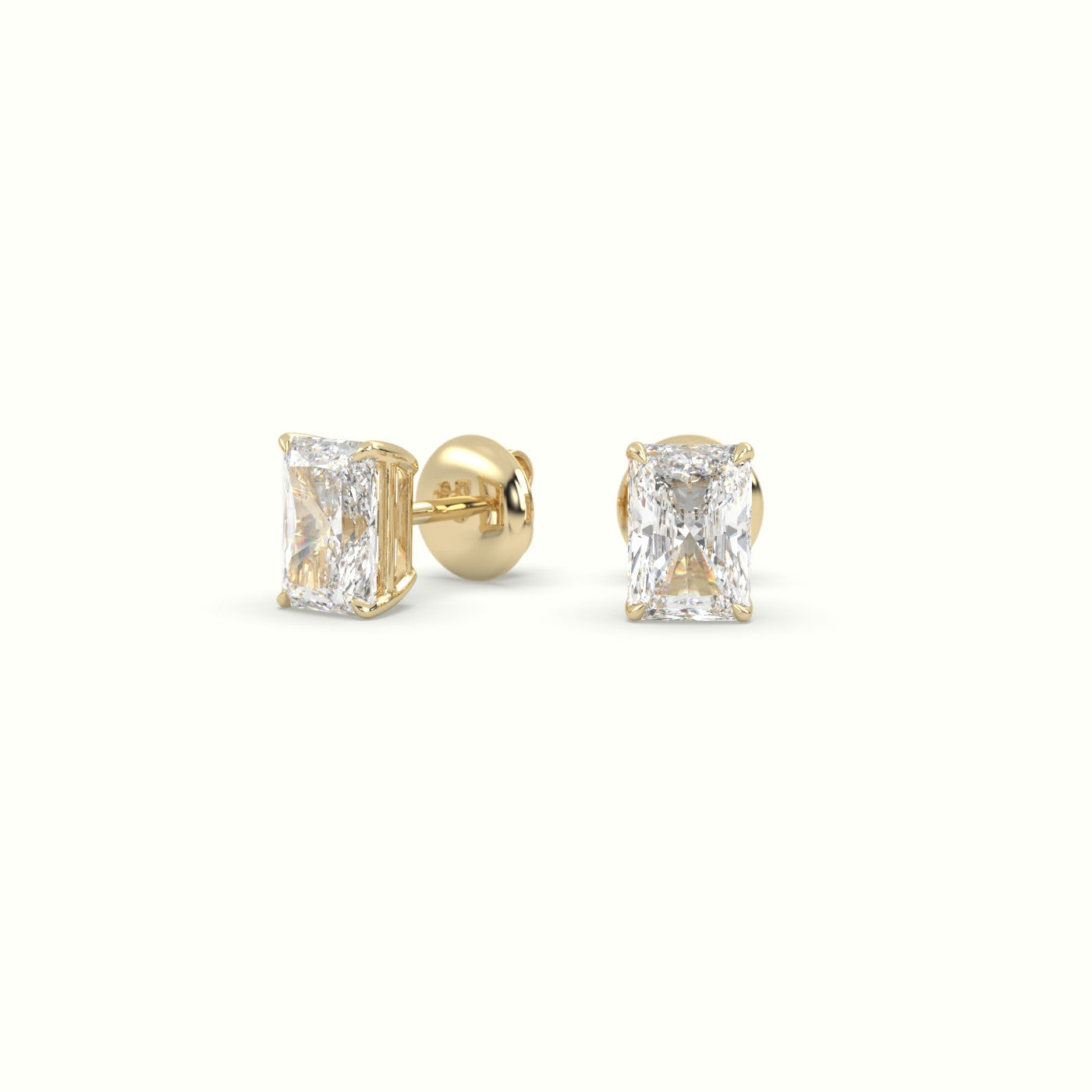 Radiant Cut Solitaire Lab-Grown Diamond Stud Earrings 18K Yellow Gold