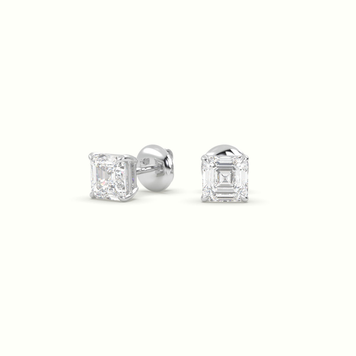Asscher Cut Solitaire Lab-Grown Diamond Stud Earrings 18K White Gold