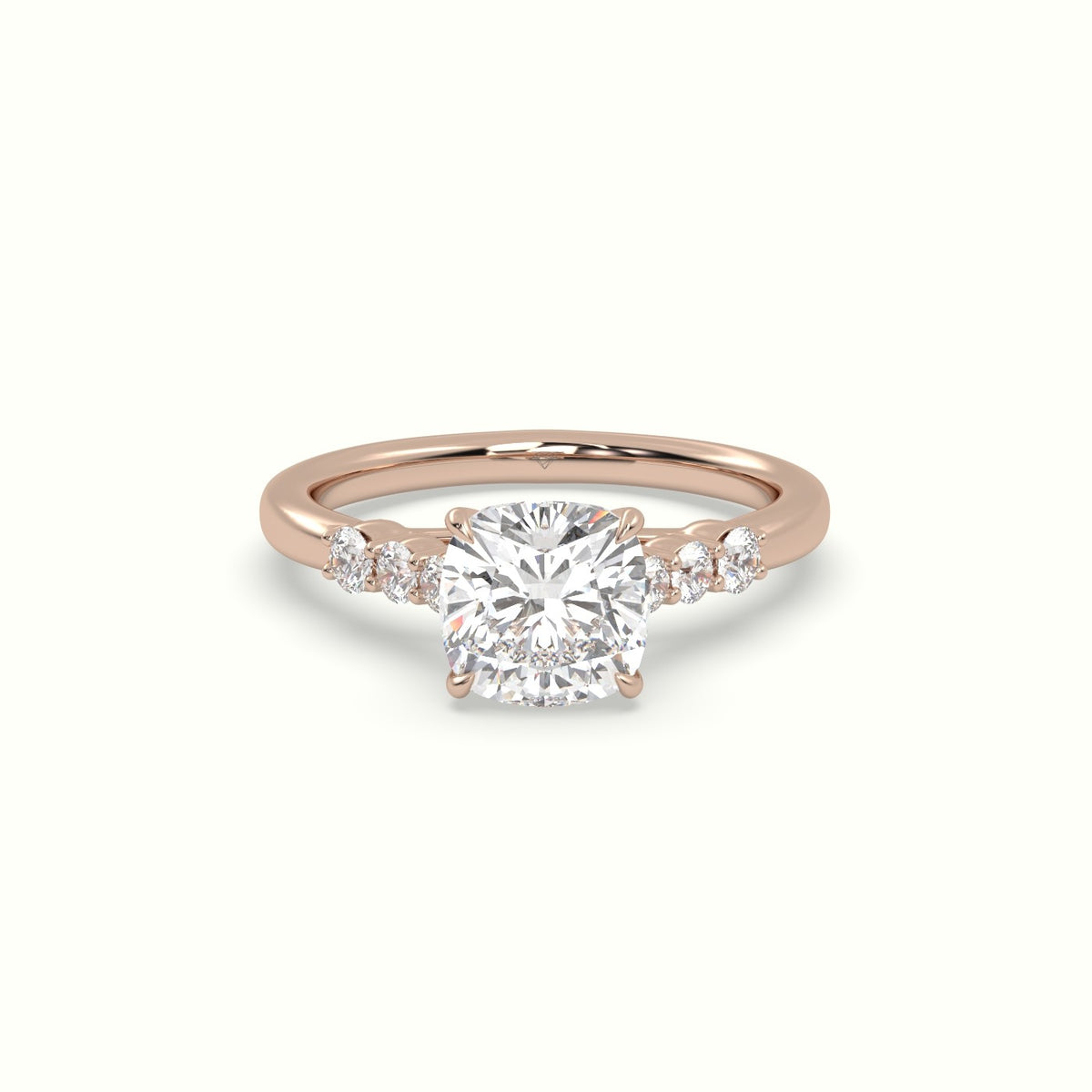 Cushion Cut Diamond Engagement Ring With Side Stones — Rose Gold