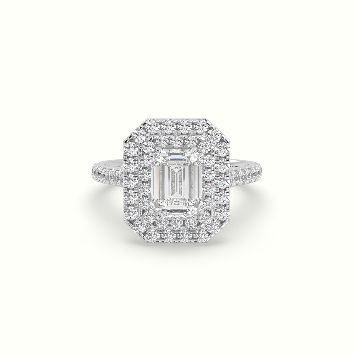 Emerald Cut Halo Diamond Engagement Ring — White Gold
