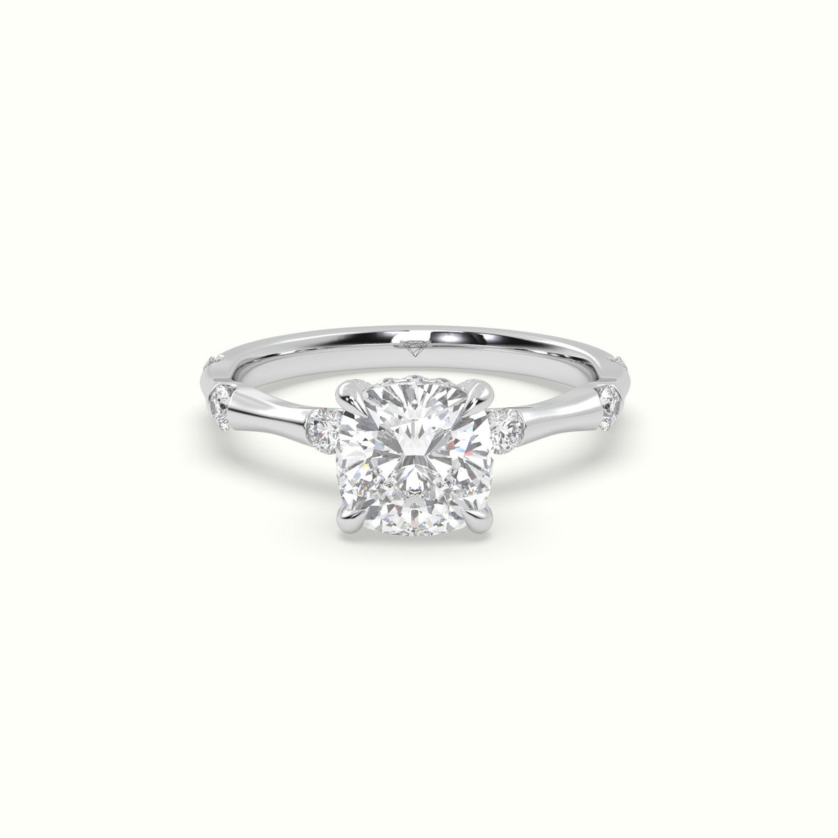 Cushion Diamond Side Stone Engagement Ring — White Gold
