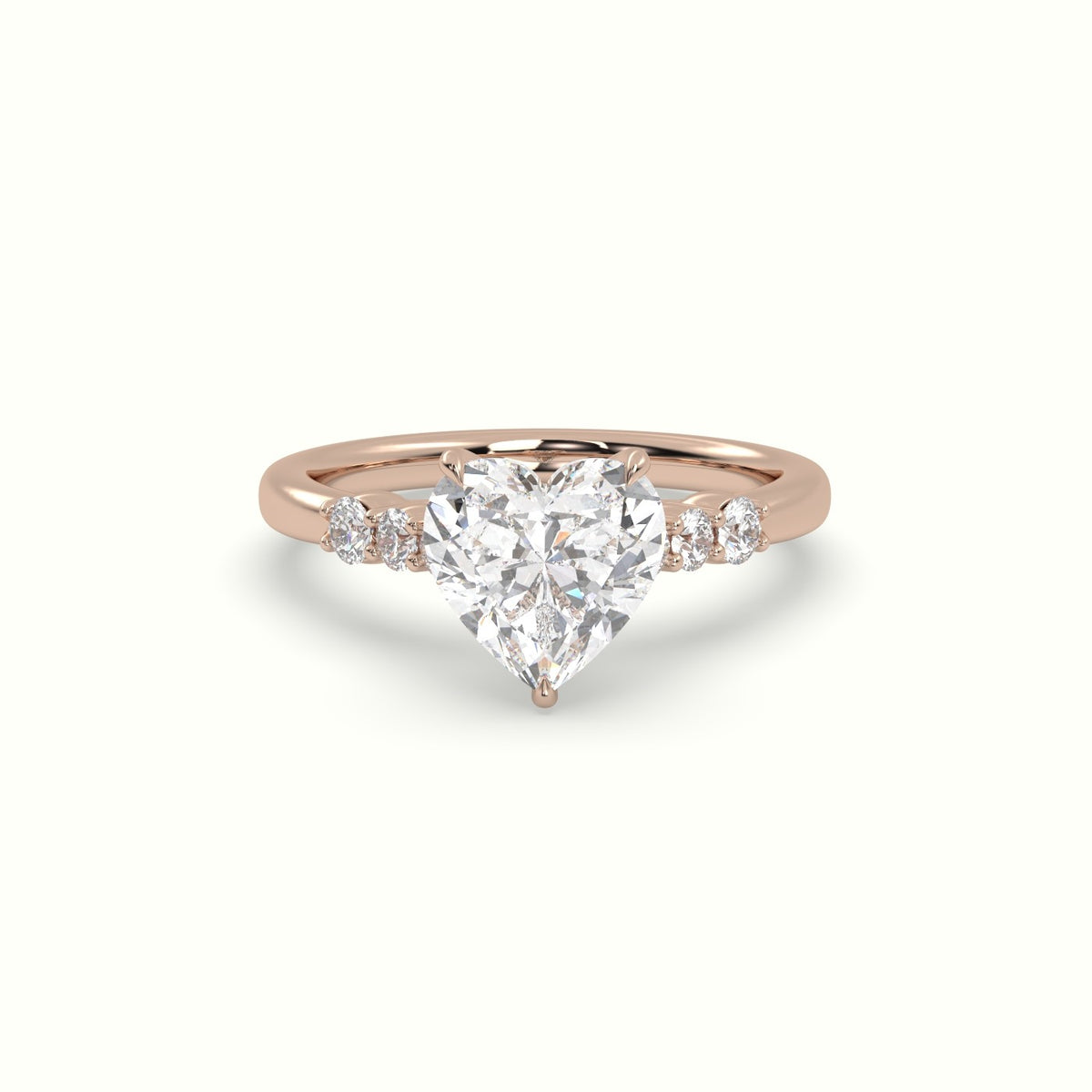 Heart Cut Diamond Engagement Ring With Side Stones — Rose Gold