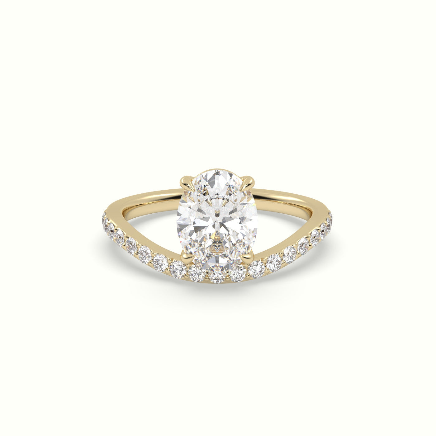 Oval Diamond Solitaire Curved Pavé Engagement Ring — Yellow Gold