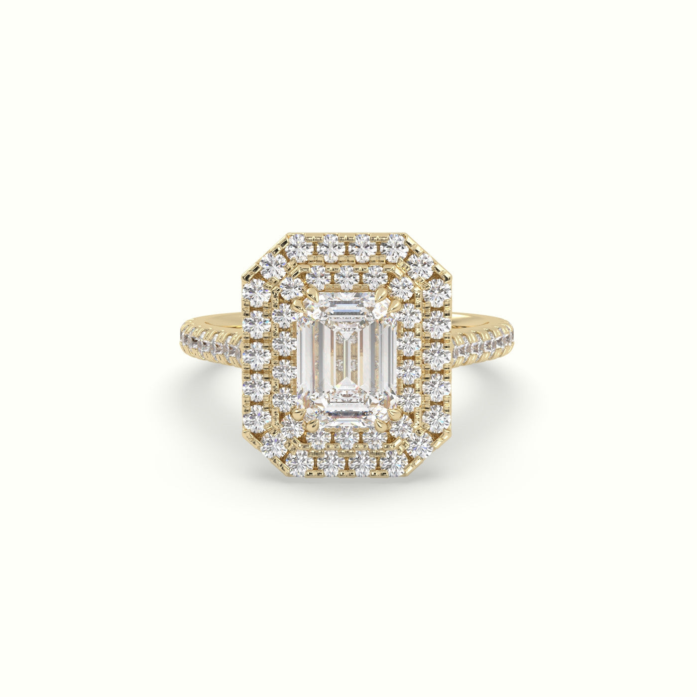 Emerald Cut Halo Diamond Engagement Ring — Yellow Gold