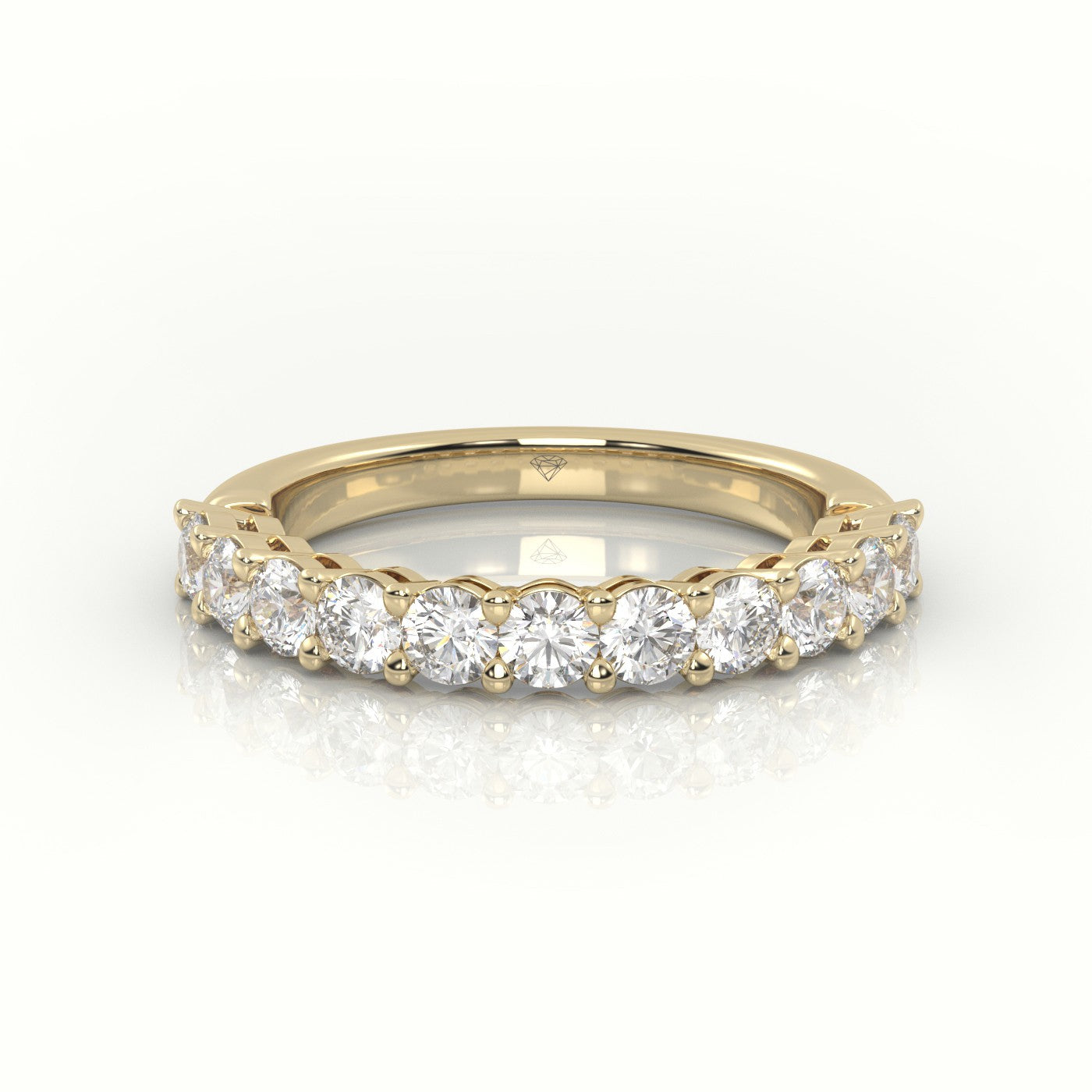 Round Cut Diamonds Shared Prongs Scallop Setting Half Eternity Wedding Bands — Yellow Gold