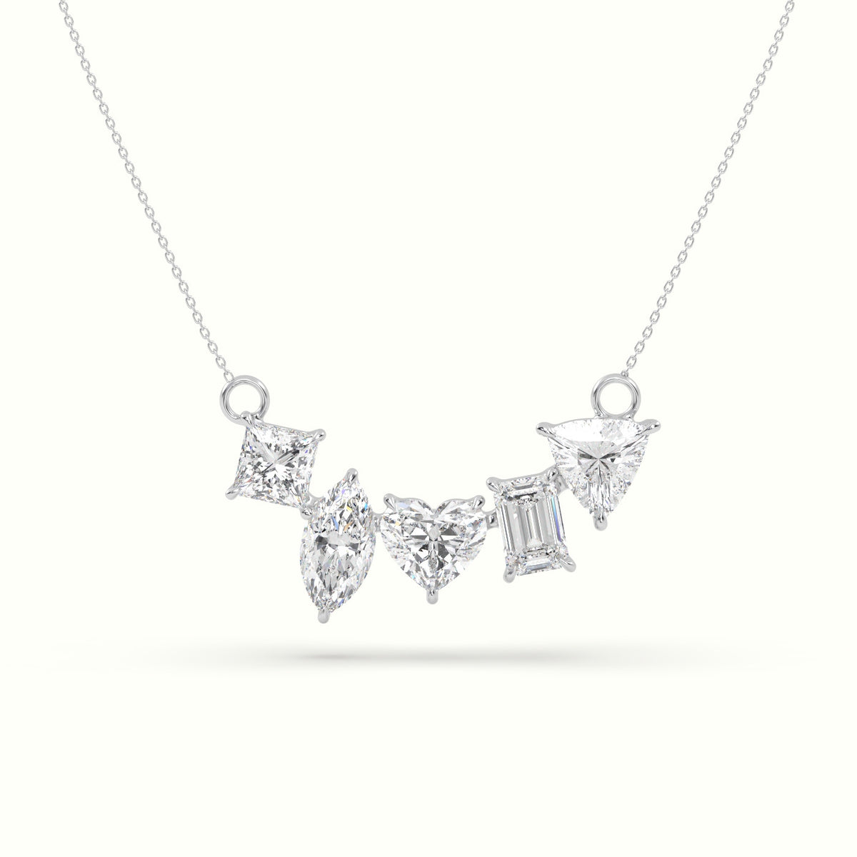 Mixed Diamond Prong Setting Pendant Necklace — White Gold