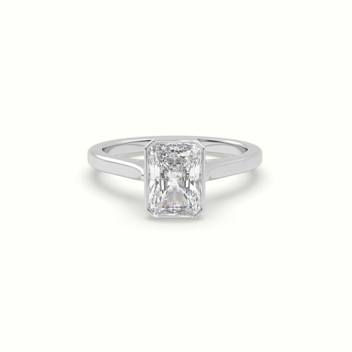 Radiant Cut Diamond Bezel Set Engagement Ring — White Gold