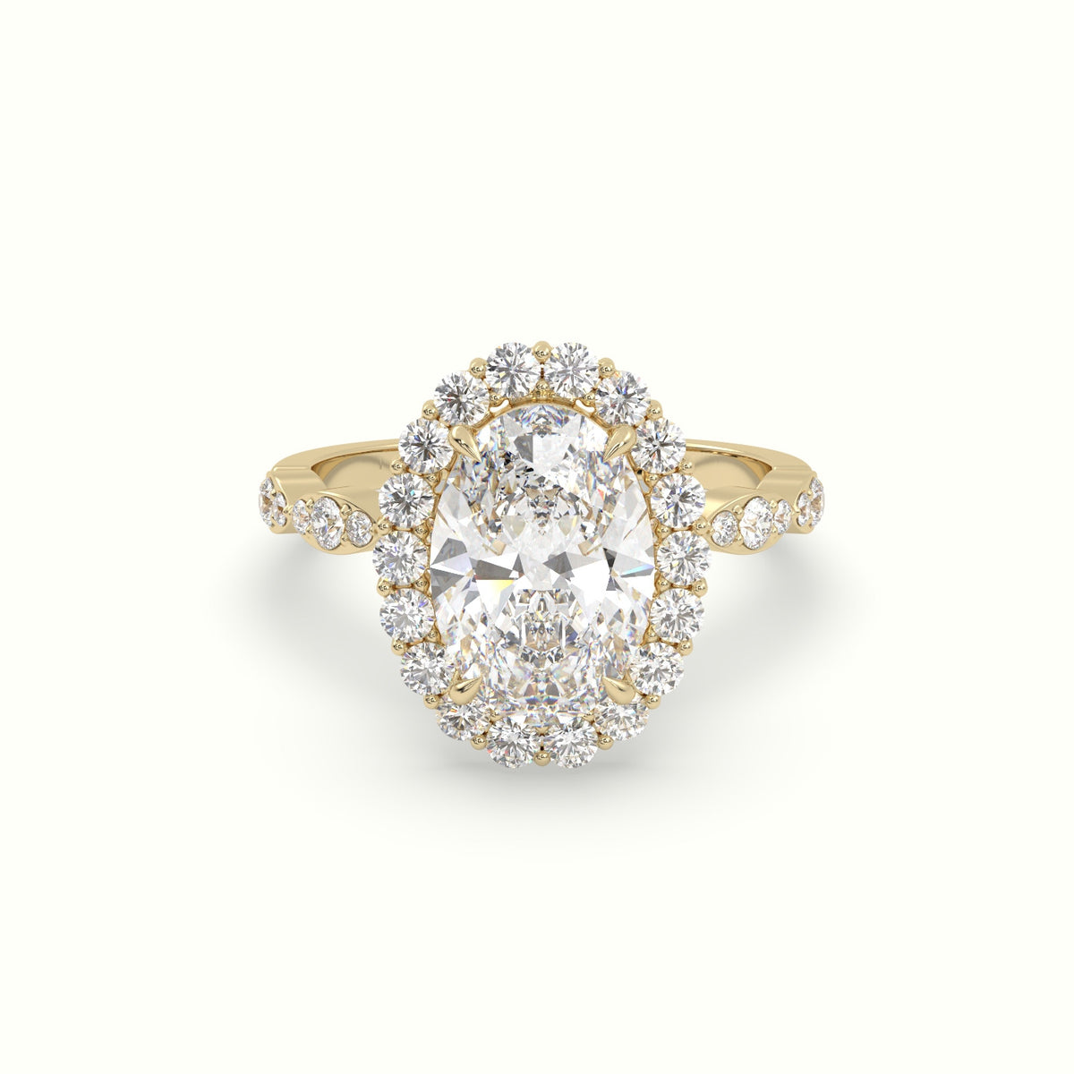Oval Diamond Halo Pave Engagement Ring — Yellow Gold