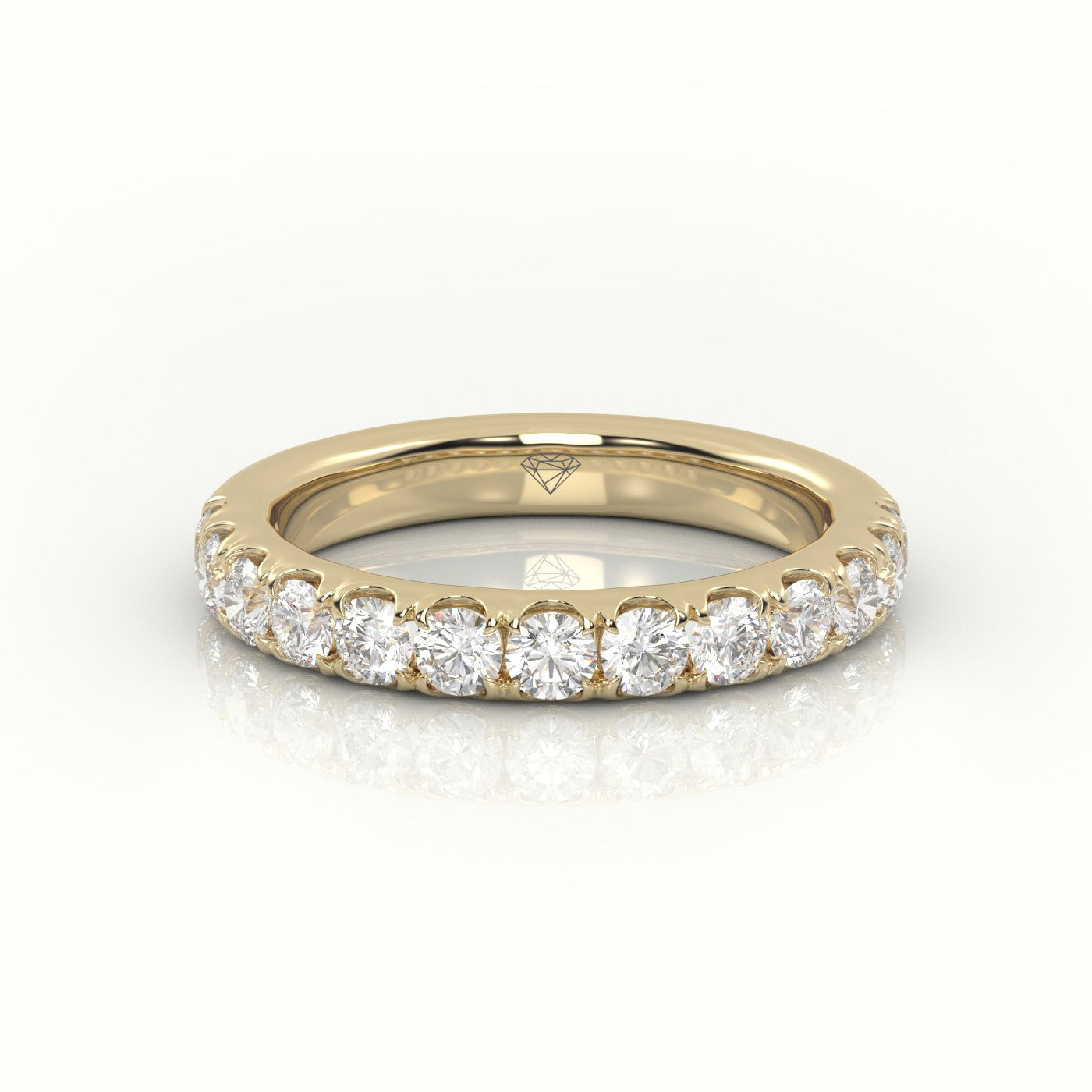 Round Cut Diamond Scallop Setting Eternity Wedding Band — Yellow Gold