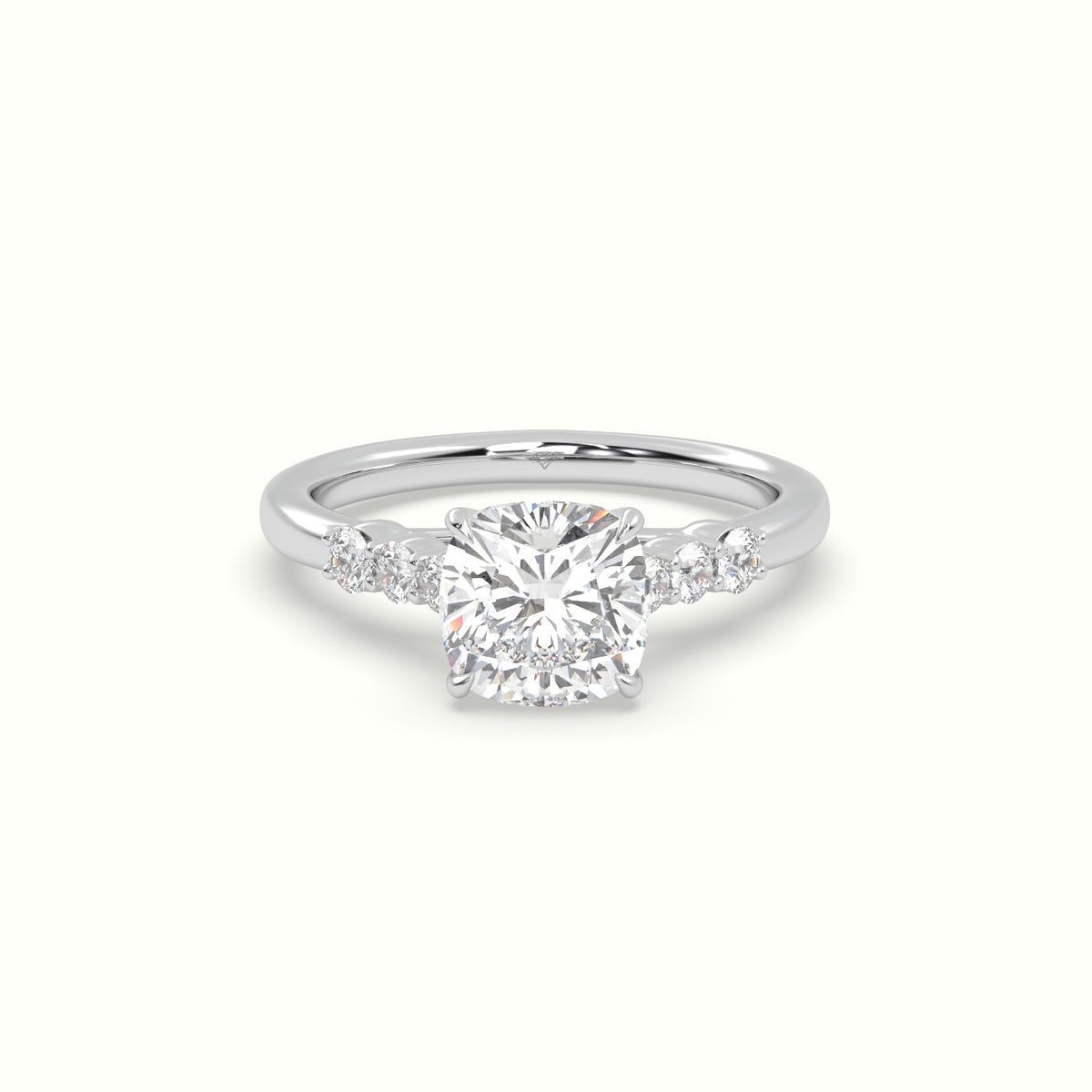 Cushion Cut Diamond Engagement Ring With Side Stones — White Gold