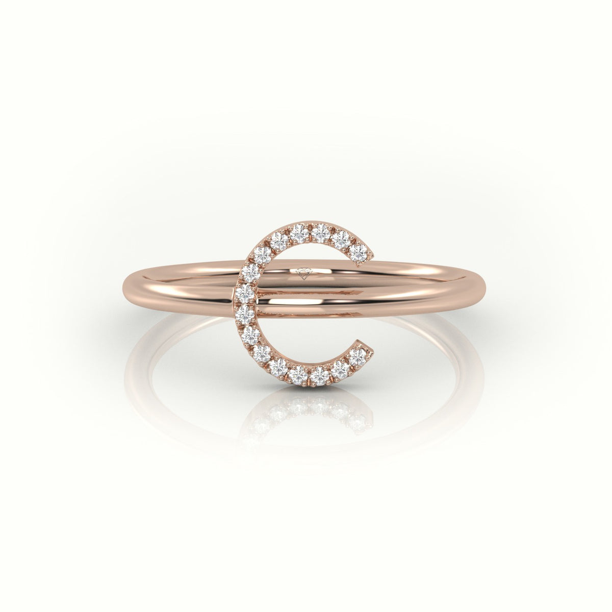 Round Cut Diamonds “C” Initials Monogram Alphabet Ring — Rose Gold