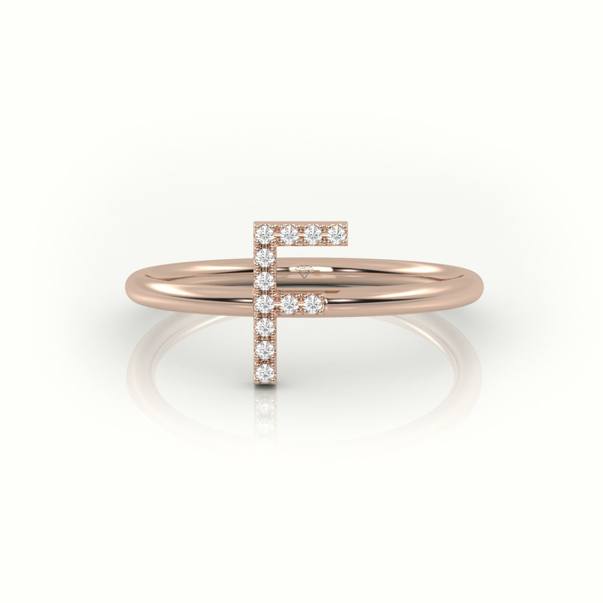 Round Cut Diamonds “F” Initials Monogram Alphabet Ring — Rose Gold