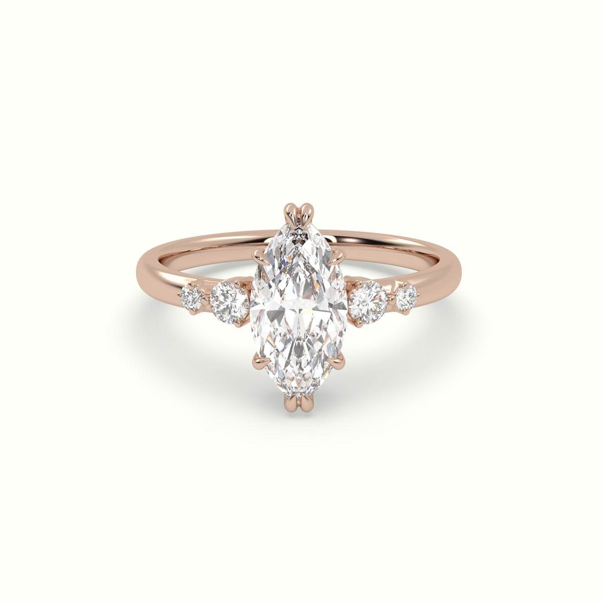 Marquise Diamond Solitaire Side Stone Engagement Ring — Rose Gold