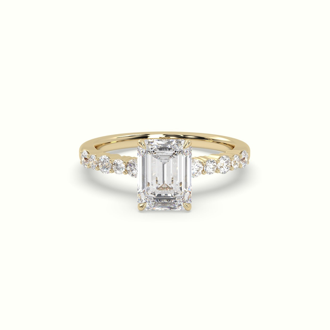 Emerald Cut Diamond Pave Engagement Ring — Yellow Gold