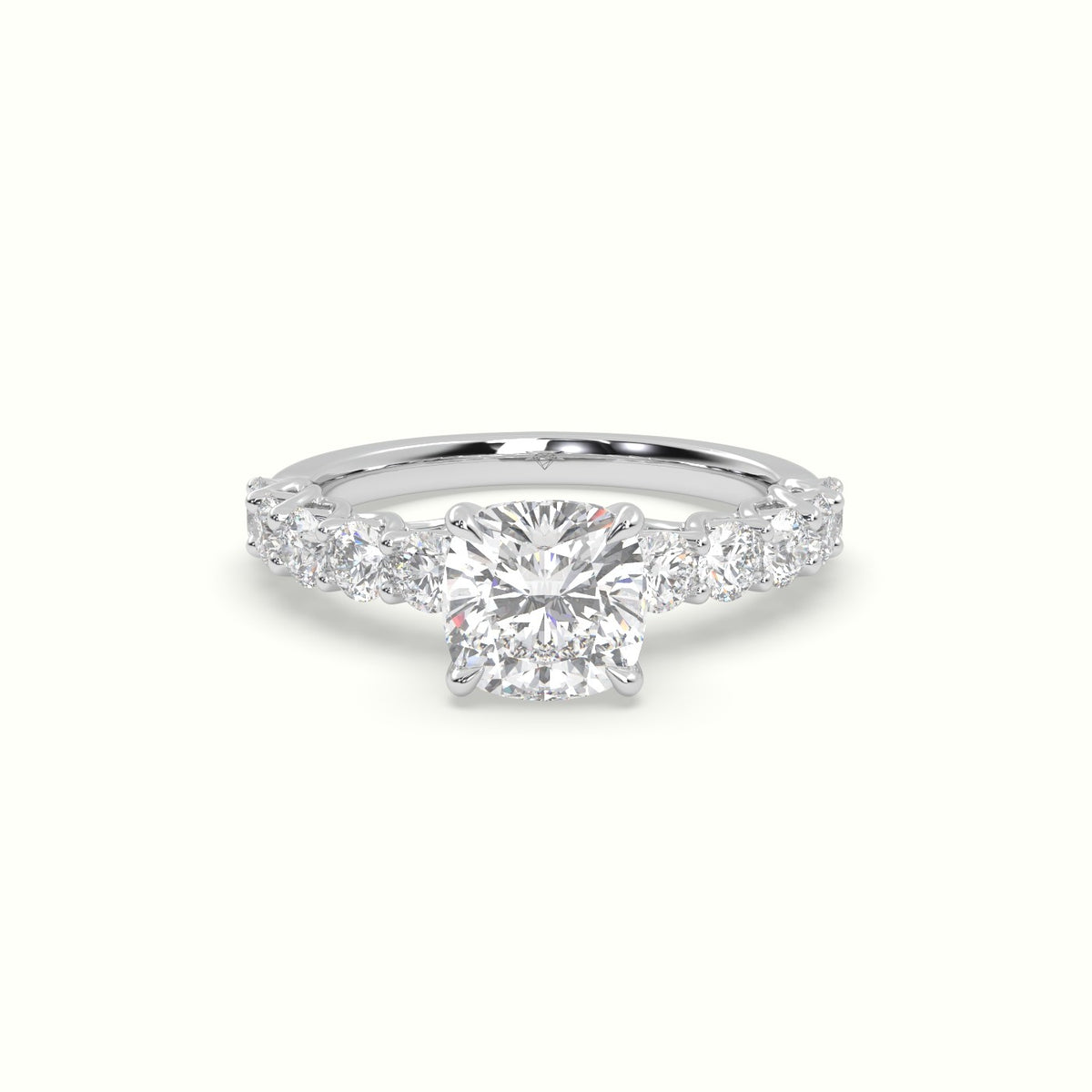 Cushion Cut Diamond Engagement Ring With Side Stones — White Gold