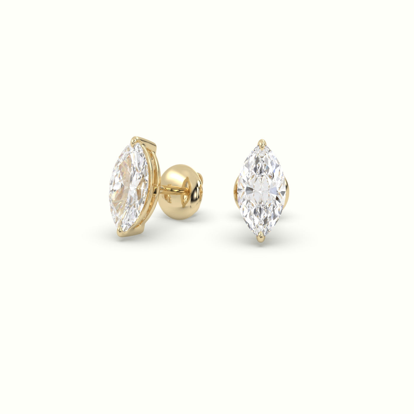 Marquise Cut Solitaire Lab-Grown Diamond Stud Earrings 18K Yellow Gold