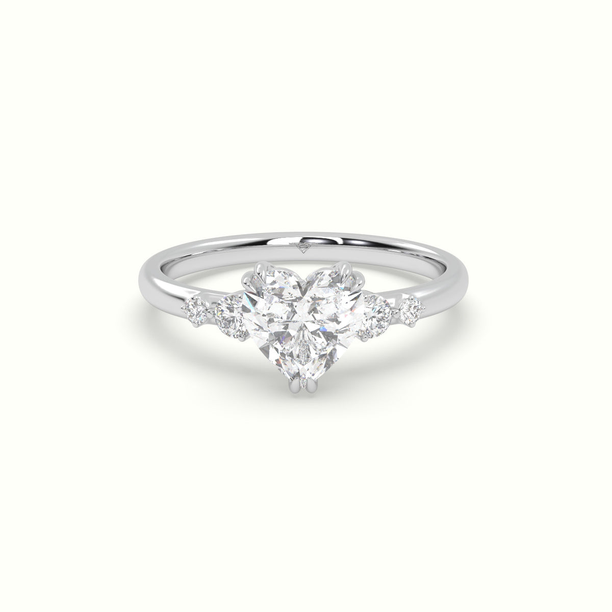 Heart Diamond Solitaire Side Stone Engagement Ring — White Gold