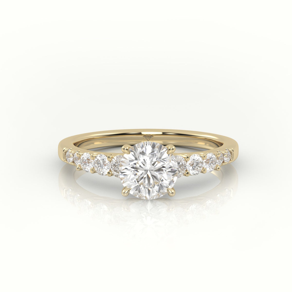 Round Diamond Pavé-Set Diamond Engagement Ring — Yellow Gold