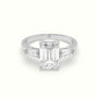 Emerald Cut Diamond Trilogy Engagement Ring — White Gold