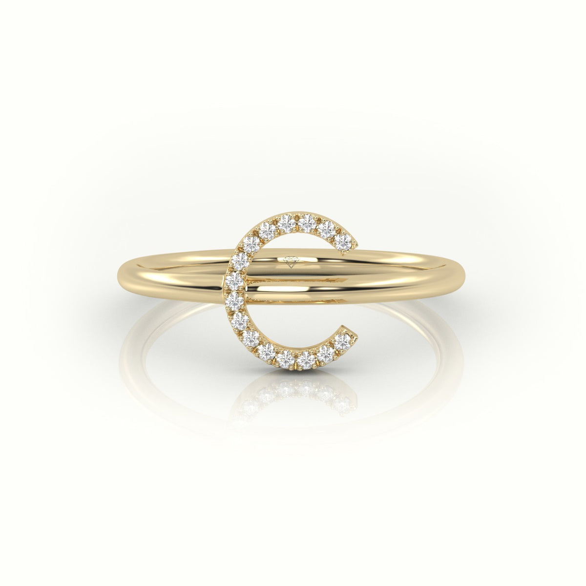 Round Cut Diamonds “C” Initials Monogram Alphabet Ring — Yellow Gold