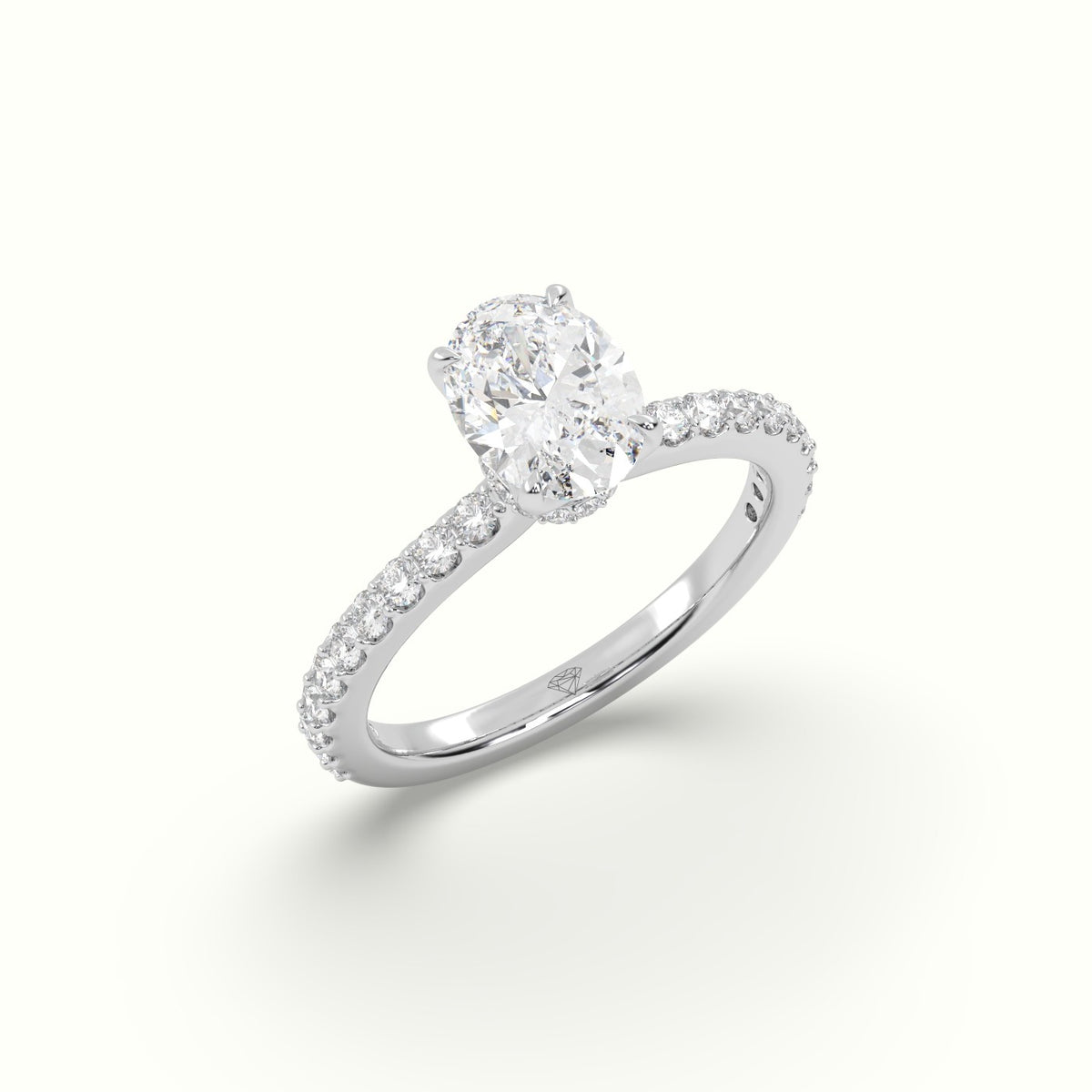 Oval Diamond Pave Engagement Ring — White Gold