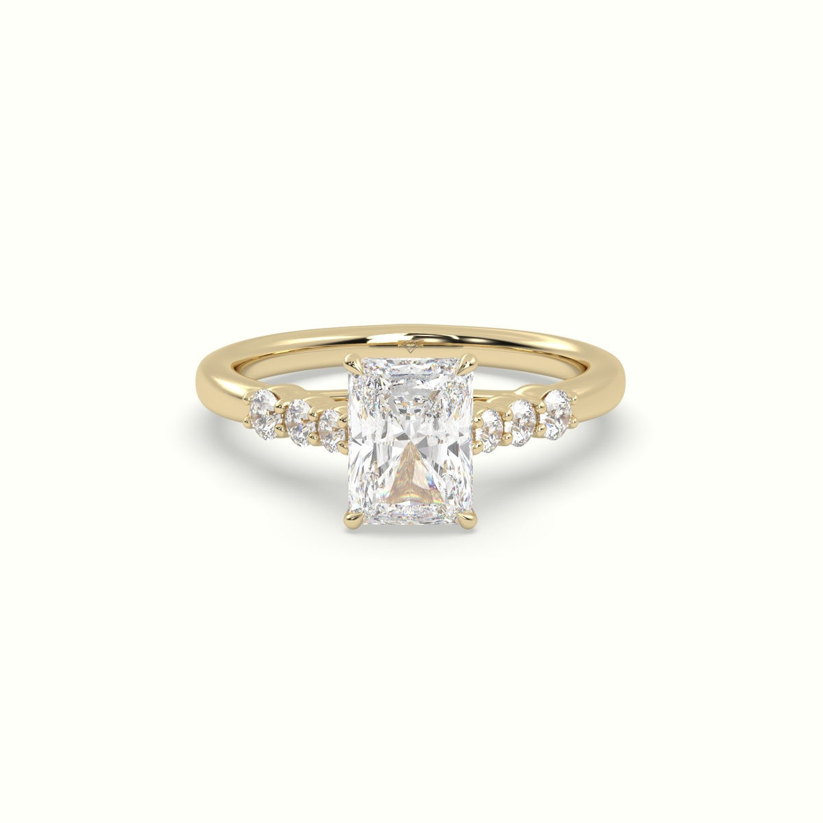 Radiant Cut Diamond Engagement Ring With Side Stones — Yellow Gold
