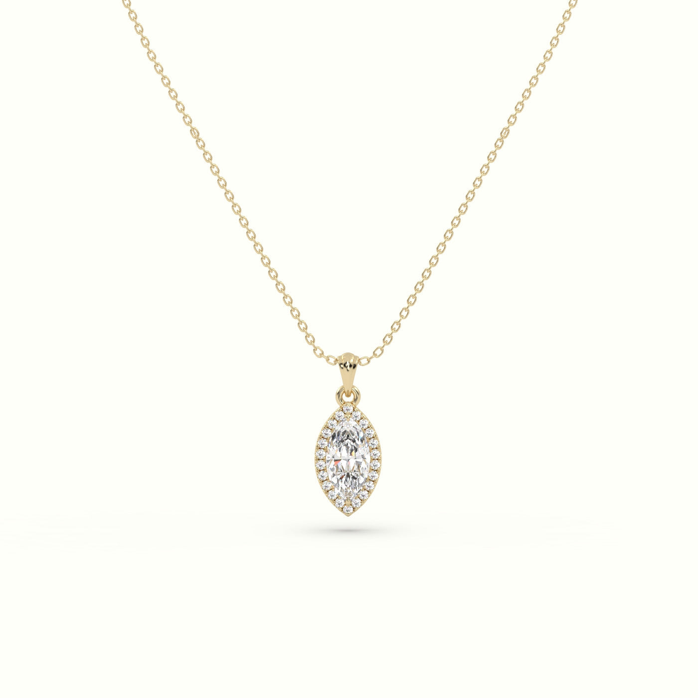 Marquise Cut Solitaire Halo Diamond Pendant — Yellow Gold