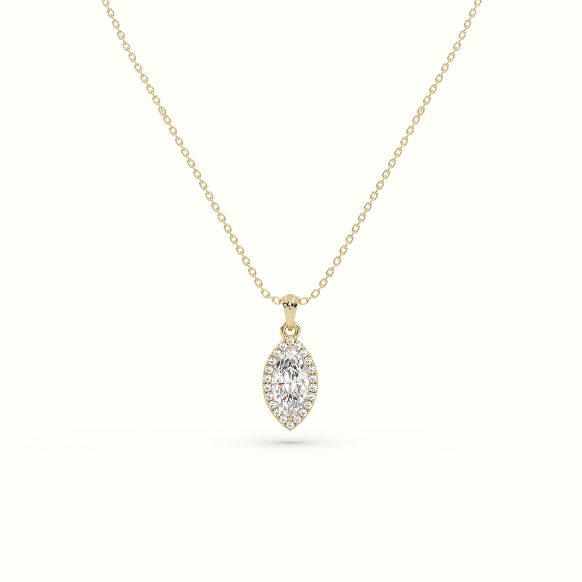 Marquise Cut Solitaire Halo Diamond Pendant — Yellow Gold