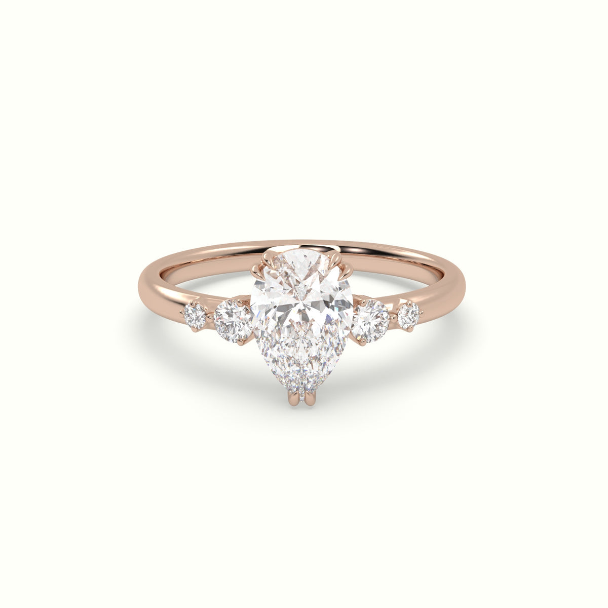 Pear Diamond Solitaire Side Stone Engagement Ring — Rose Gold