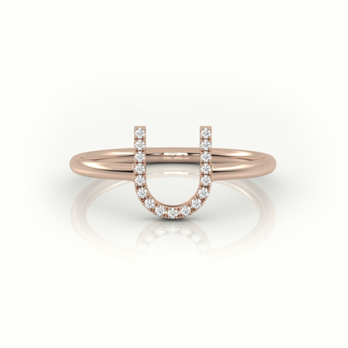 Round Cut Diamonds “U” Initials Monogram Alphabet Ring — Rose Gold