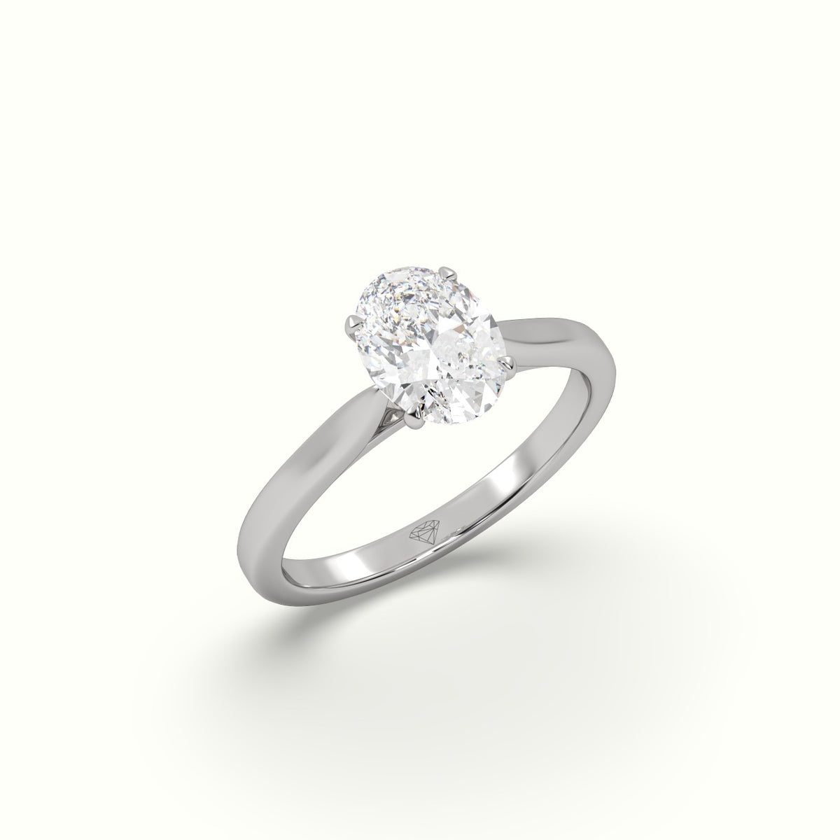 Oval Cut Solitaire Diamond 4 Prongs Ring — White Gold