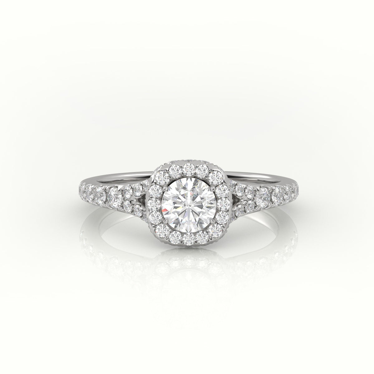 Round Cut Diamond Scallop Setting Vintage Engagement Ring — White Gold