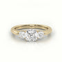 Cushion Cut Diamond 4 Prongs Side Stone Engagement Ring — Yellow Gold