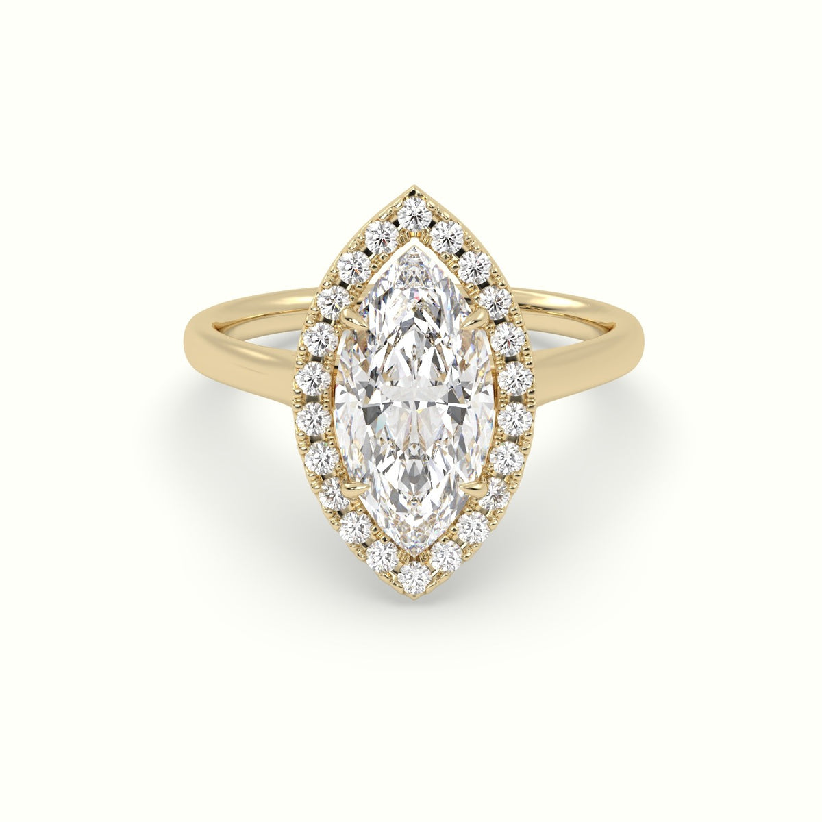 Marquise Cut Halo Diamond Engagement Ring — Yellow Gold