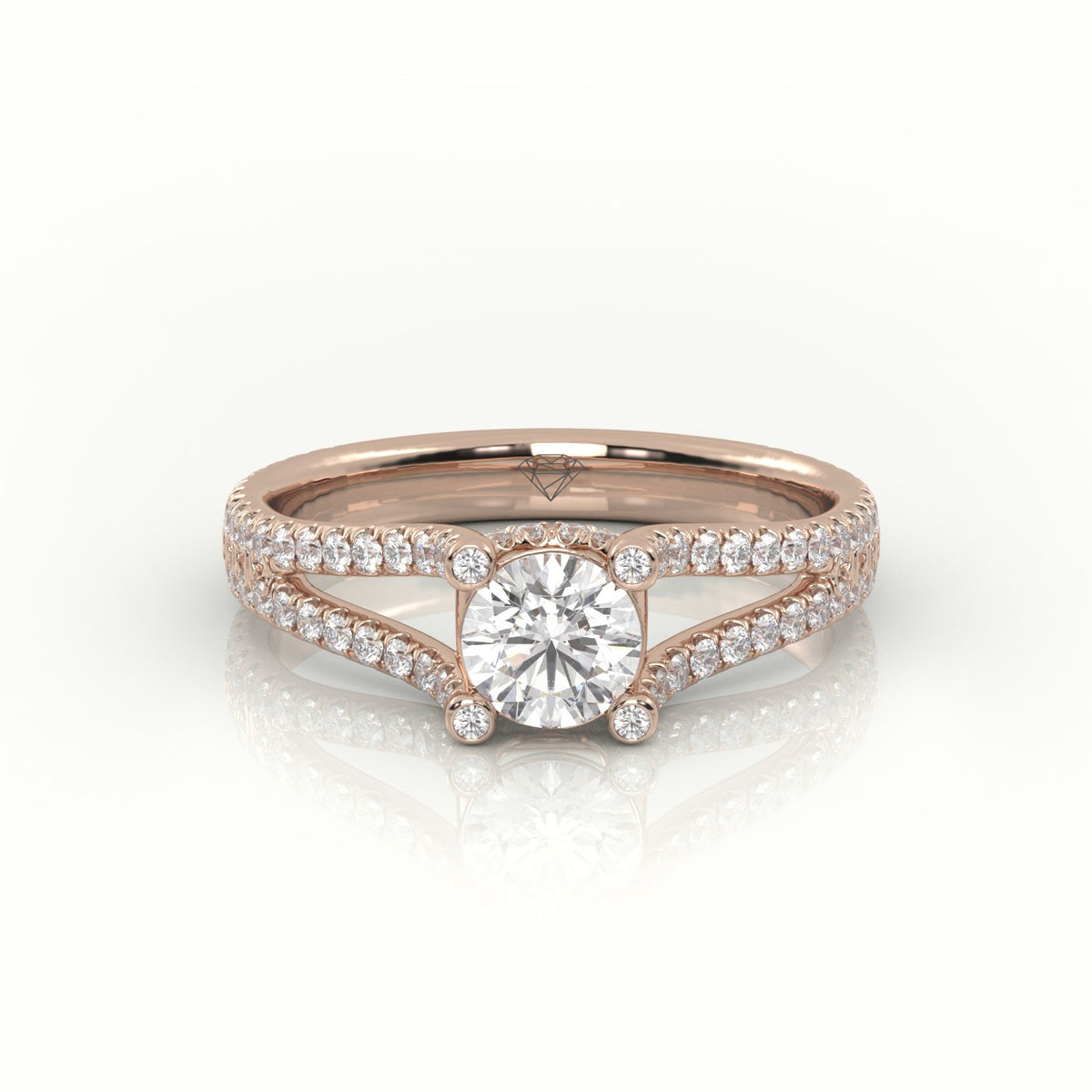 Round Cut Diamond Designer Vintage Setting Engagement Ring — Rose Gold