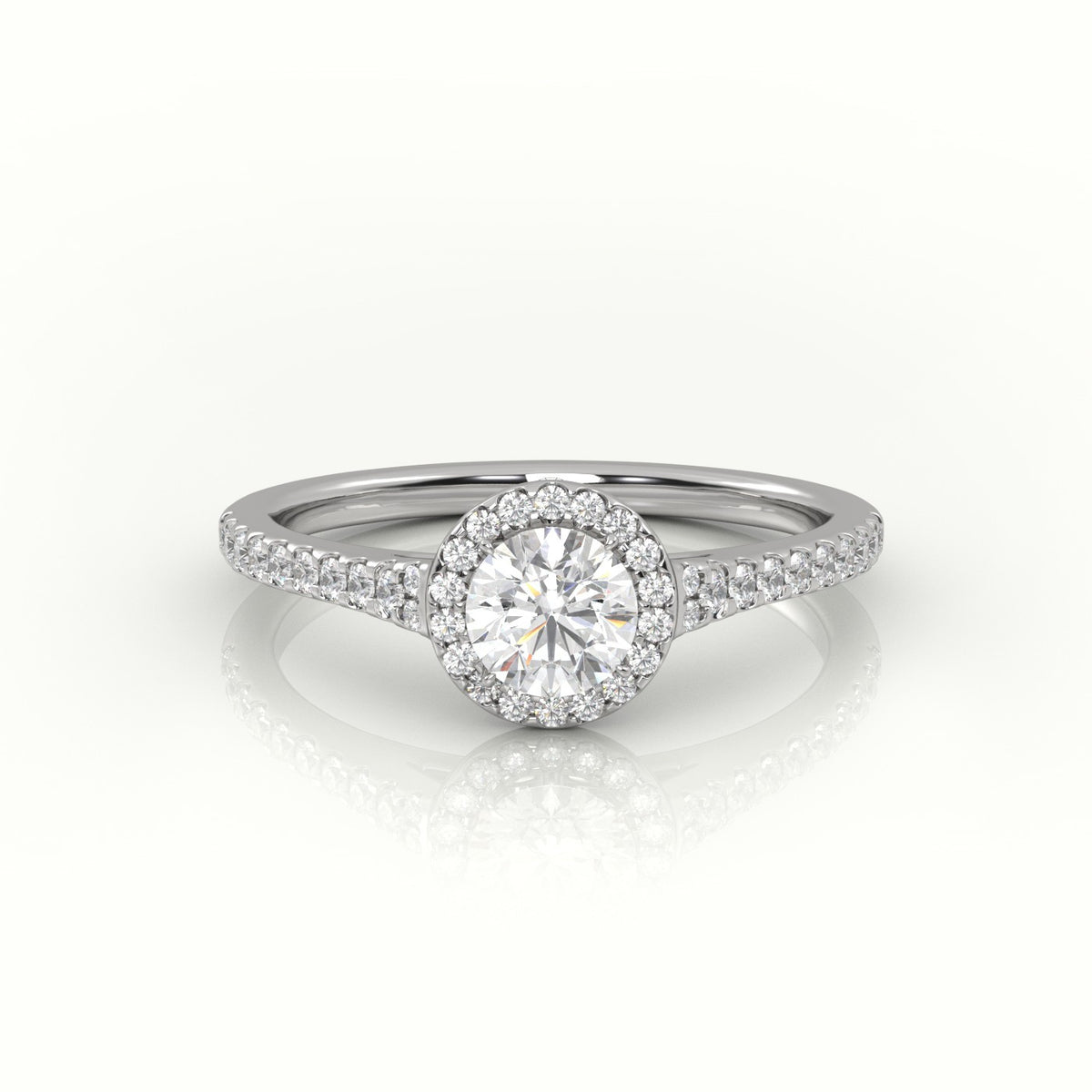 Round Cut Diamond Halo Scallop Setting Engagement Ring — White Gold